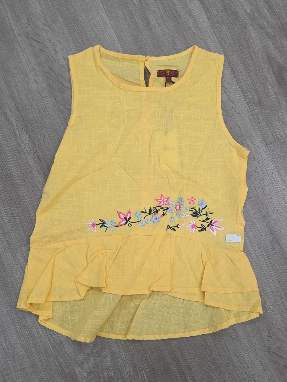 7 For All Mankind Girl's Yellow Embroidered flowers Top Tank Shirt Size XL